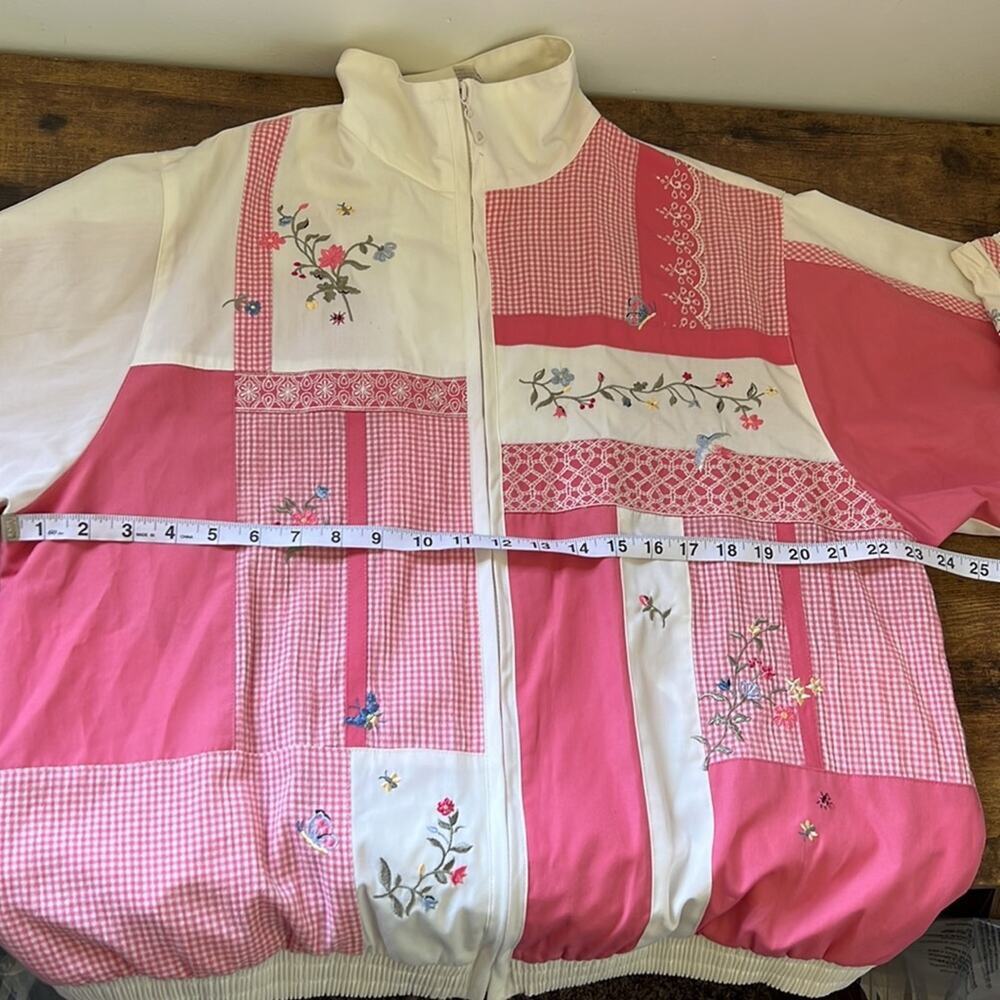 Vintage Koret Francisca Pink Flower Patchwork Zip Up Windbreaker Jacket - Picture 6 of 14